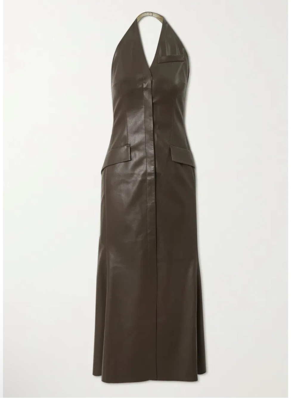 Nanushka Massey Brown Vegan Leather Halter Midi Dress NWT S